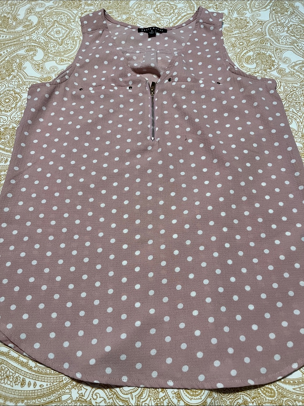 Haute Monde Mauve Polka Dot Zip-Front Sleeveless Camisole